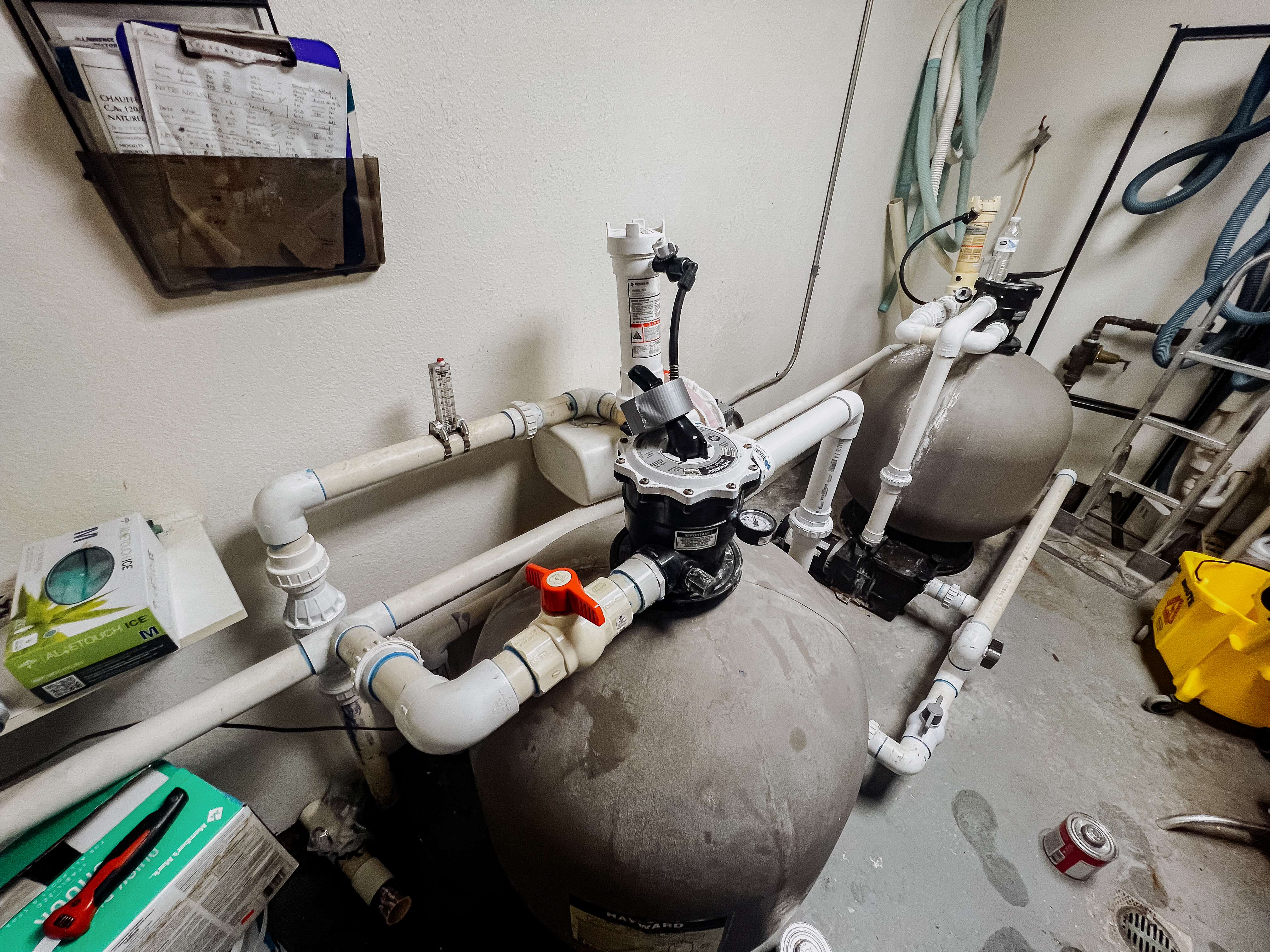 Pool equipment room with pumps and filtration systems