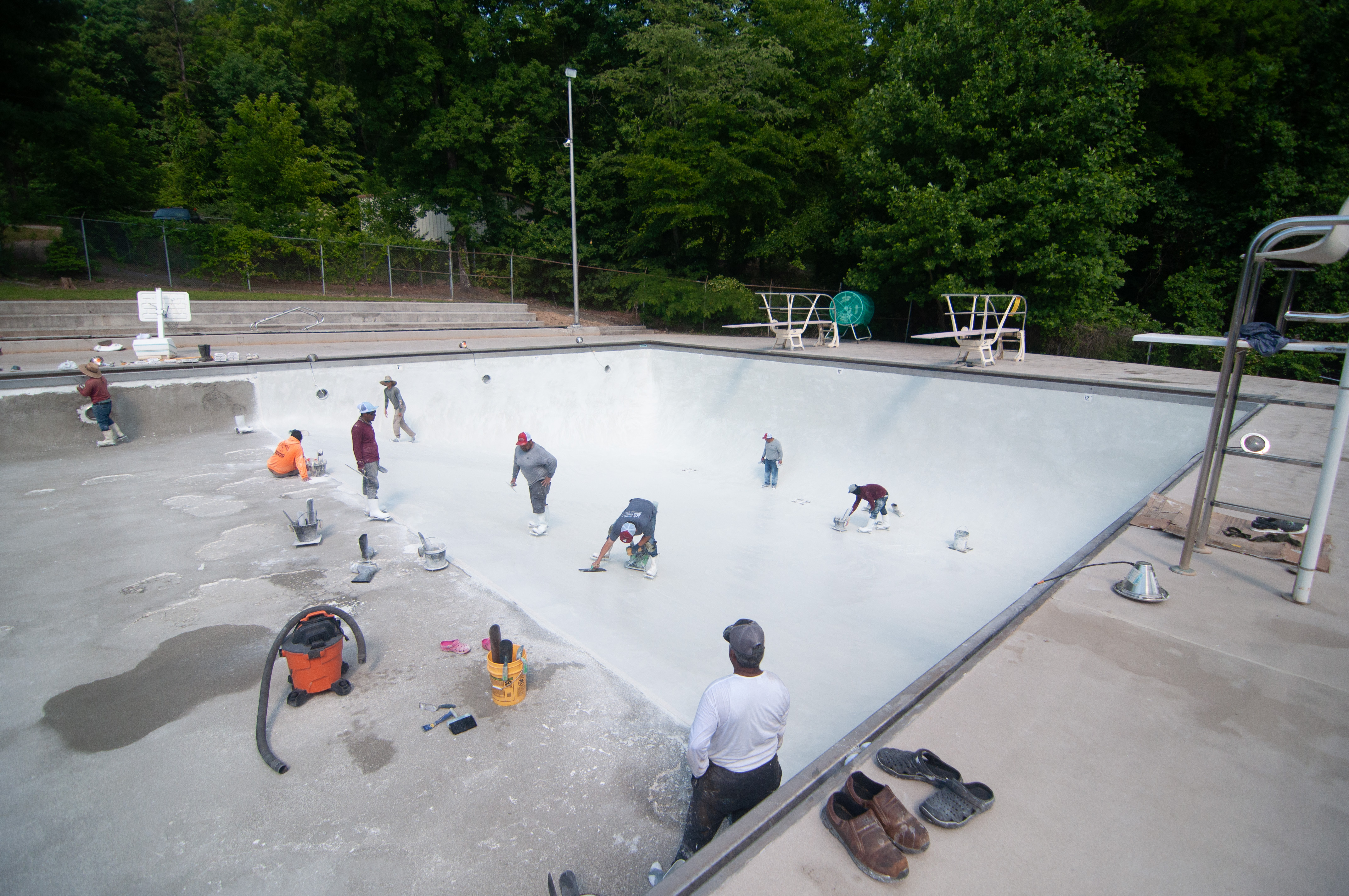 Pool being resurfaced with fresh plaster